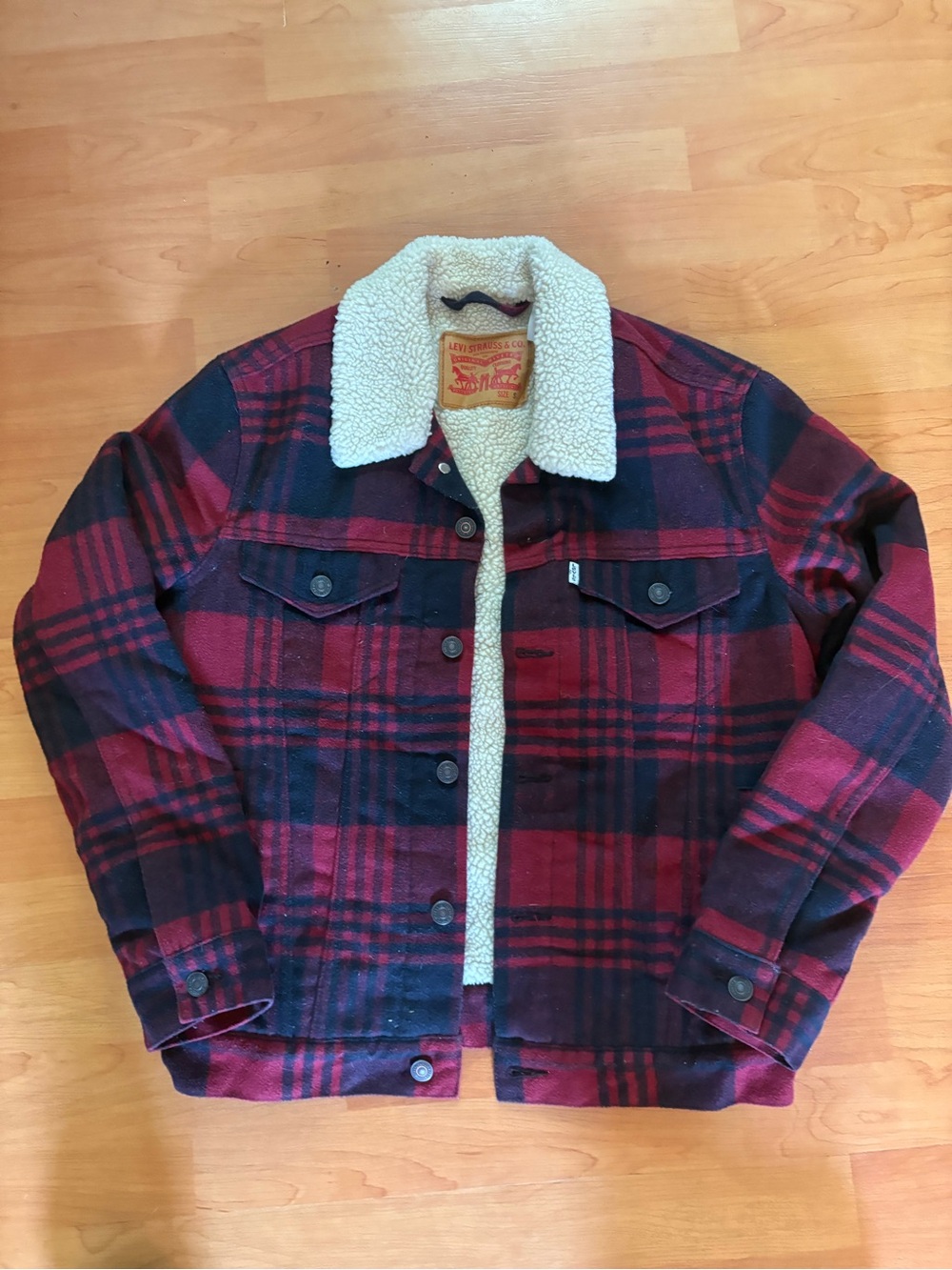 Levi's Fleece Sherpa Plaid Tartan Trucker Jacket